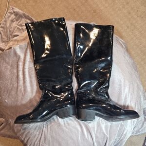 Anne Klein Shiny Black Over the Knee Boots